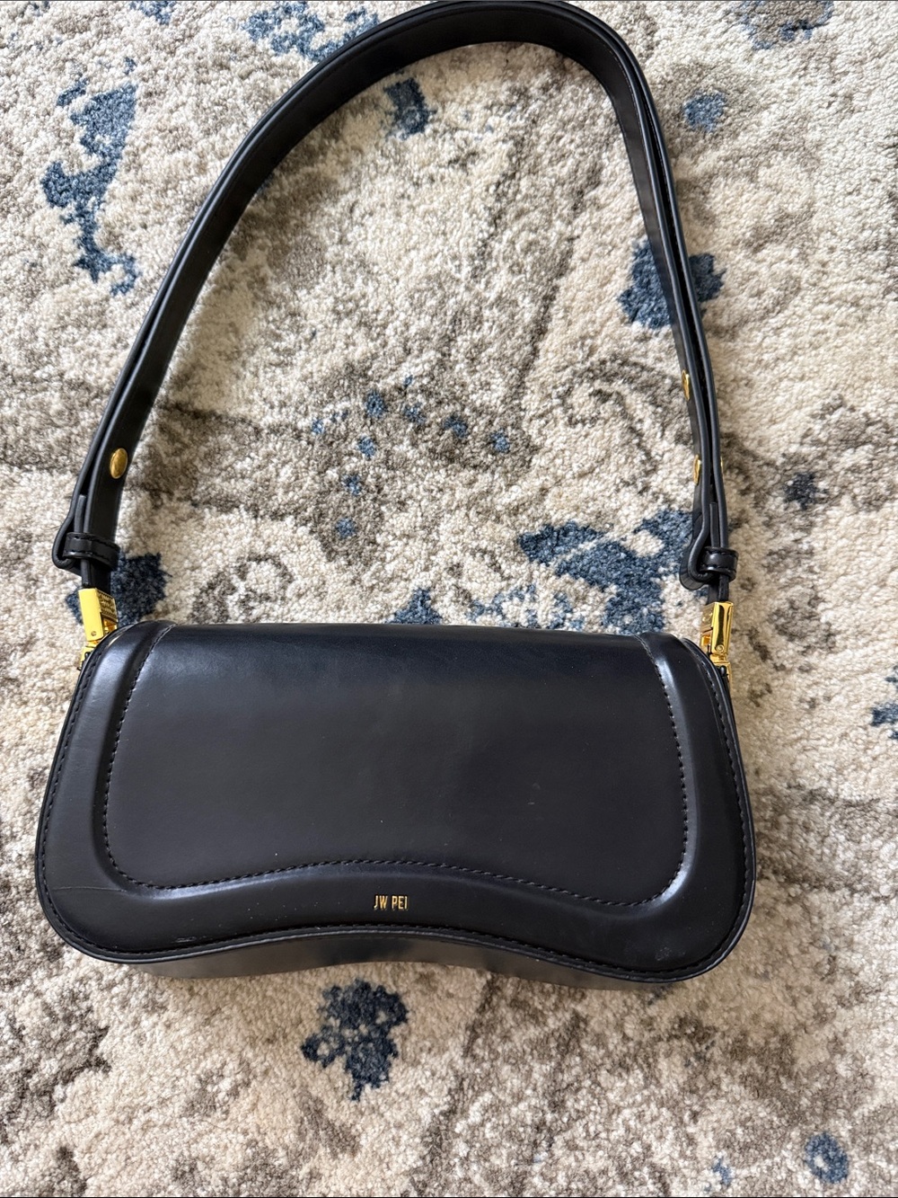JW PEI Black Saddle Shoulder Bag with Gold Hardware